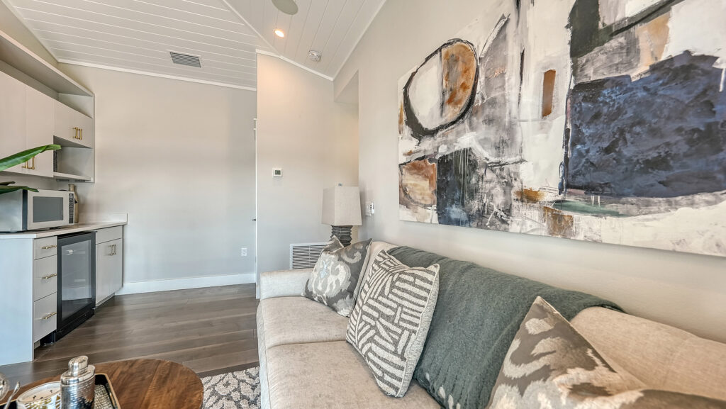 Contemporary living space with large windows