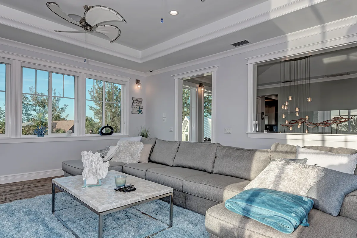 Open concept living room with modern furniture