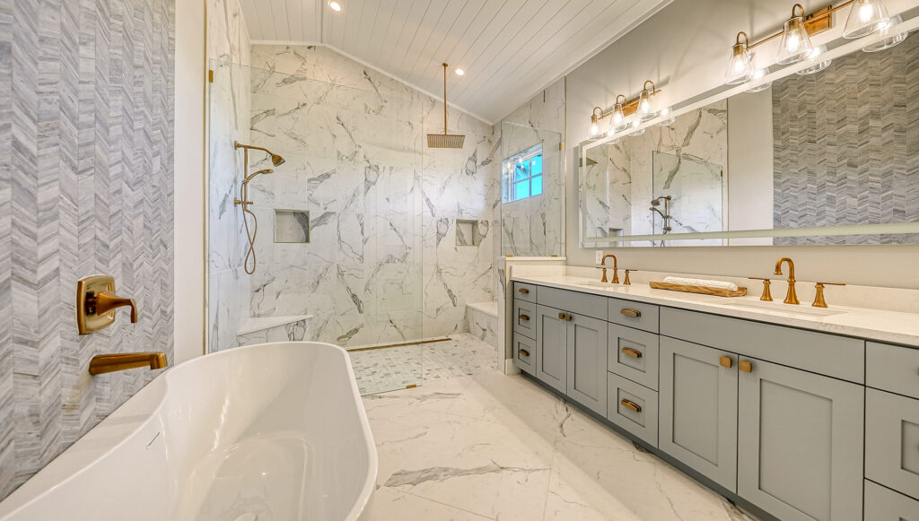 Luxury bathroom with marble finishes and modern fixtures